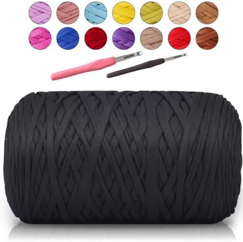 MESTOON 1000g T-Shirt Yarn Soft Elastic Crochet Black