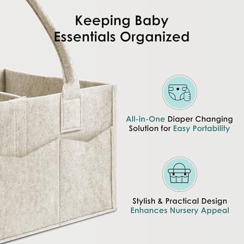 HIPHOP PANDA 2-Pack Diaper Caddy Organizer - Nursery Storage Bin & Car Organizer for Diapers, Wipes, and Baby Essentials - Dual-Color Solid Set (Caramel/Oatmeal), Regular Size