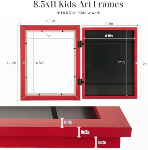 [2-Pack] Kids Art Frames, 8.5x11 Front Opening Kids Artwork Frames Changeable, Red Artwork Display Storage Frame for Wall, Holds 50 Pcs, for 3D Picture, Crafts, Children Drawing, Hanging Art,