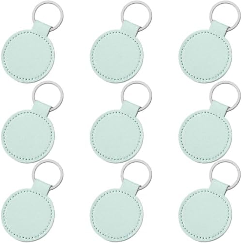 10PCS PU Leather Keychain Blanks Light Green Double Side Leather Keychain Kits with Key Rings Round Key Fob Holder Bulk for DIY Craft Present Making Birthday Gift