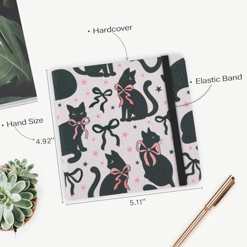 Handy Size 5 x 5 inches Sketch Book, 80GSM Acid Free Artistic Drawing Painting Writing Paper, Hardcover Cloth Cover Art Sketchbook,Journal Notebook.Bow Black Cat