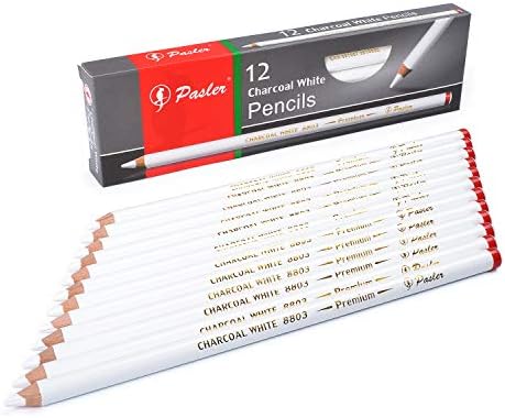 Pasler white charcoal pencils set - Sketch Highlight white pencils for drawing, sketching, shading, blending (12 pack)