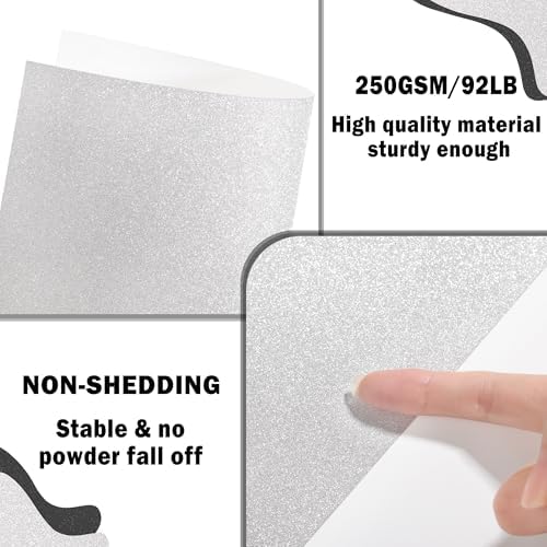 25 Sheets Sliver Glitter Cardstock 92lb Thick Sparkle Paper 8.5" x 11"