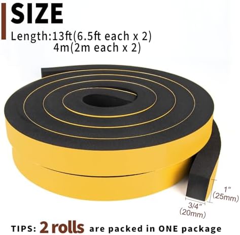 Yotache High Density Adhesive Foam Tape 1" Wide X 3/4" Thick, 13 Ft