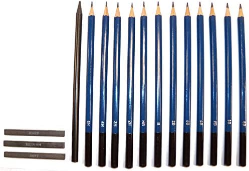 32 pc Sketching Set in Travel Roll Up Case with Charcoal, Drawing Pencils, Sharpeners, and Erasers