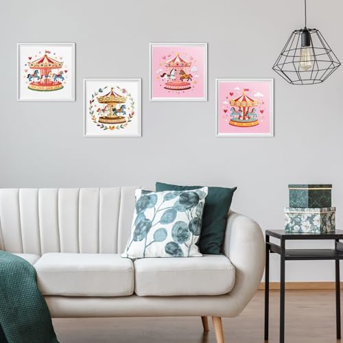 ERKOON 4 Set Embroidery Kit for Beginners, Cross Stitch Set Include Embroidery Cloth Hoops Threads for Craft Lover Hand Stitch with Embroidery Skill Techniques (Carousel)
