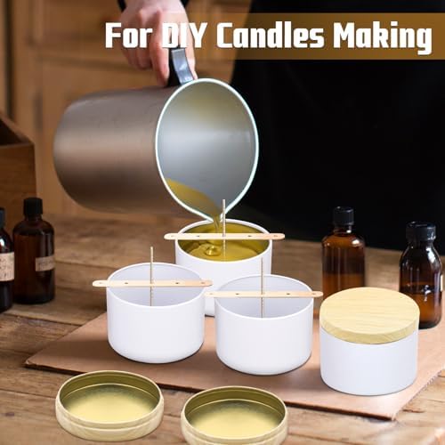 24-Pack 4oz Candle Tins with Wood-Grain Printing Lids, Metal Candle Jars for Candle Making, Empty Containers Vessels Bulk for Small Business & Beginners DIY Storage -Wood White