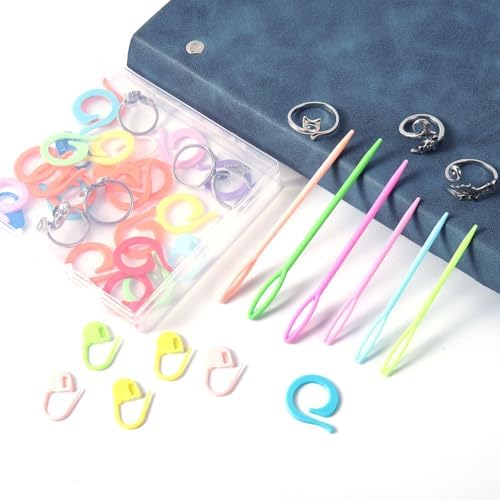 HUISUYTON 9PCS Crochet Ring for Finger with 30 Stitch Markers & 6 Needles