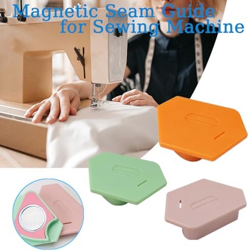 Magnetic Seam Guide for Sewing Machine, Multi-Purpose Tool Polygonal Strong Magnetic Gauge, Multifucntional Seam Guide Hemmer with Scale, Sewing Accessories and Supplies (Orange)
