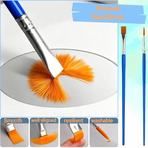 200 Pcs Paint Brushes Bulk, 100 Flat & 100 Tip Round Acrylic Paint Brushes for Kids Classroom, Watercolor Oil Face Art Epoxy Small Painting Brushes, Canvas Paintbrush for Adults Artists Beginners