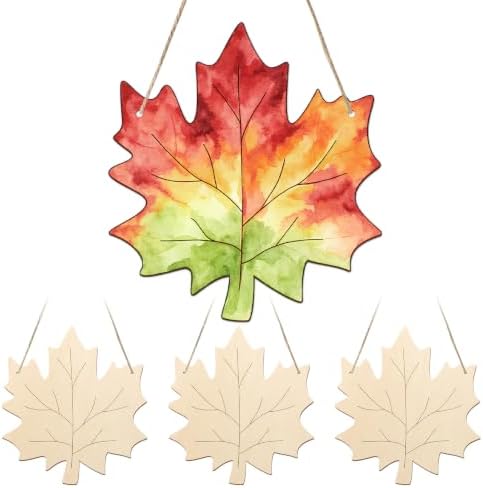 Unfinished Fall Wreaths Wood Crafts to Paint Set of 3, 11" Bulk Fall Leaves Wreath Ornaments for Painting, Unfinished Wood Cutouts DIY Ornaments for Front Door with Ropes