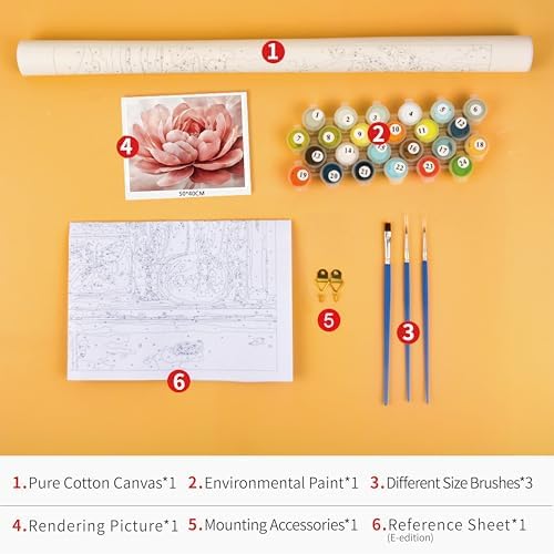 TUMOVO Paint by Numbers Kit for Adults Beginner Pink Flower Canvas Art
