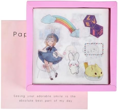 Cute Washi Paper Boxed Stickers Set 50 Sheets - Aesthetic Decorative Sticker for Scrapbooking, Kid DIY Arts Crafts, Album, Bullet Journaling, Junk Journal, Planners, Calendars and Notebook