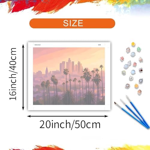Los Angeles View Paint by Number Kits, California Cityscape Paint by Numbers for Adults, Palm Trees Modern Canvas Paintings, Travel Scenery Acrylic Painting for Home Decor(16×20inch, Unframe)