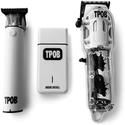 TPOB Slime 2 Barber Hair Clippers Trimmer Shaver Set for Men with Matte case and X Fade Blade (Matte White)