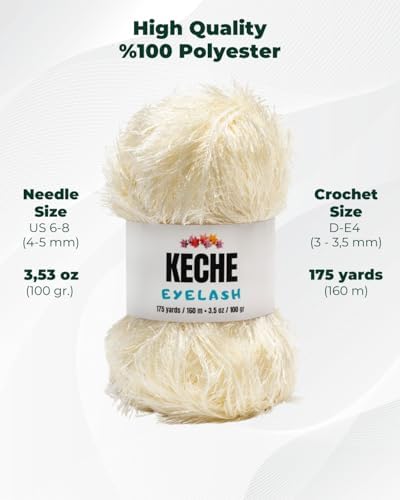 Eyelash Fun Fur Yarn - Premium Soft Crochet Yarn DIY Hand Knitting 100% Polyester 175 Yds 3.53 Oz (Pack of 2) - Cream