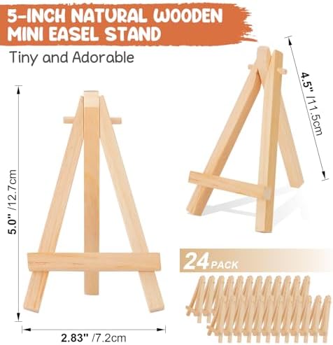 5" Mini Wood Display Easel 24 Pack, Natural Wooden Small Easel Stand for Signs, Small Canvases, Table Display, Pictures, Photos, Wedding Place Cards, Crafts and Other Smaller Projects
