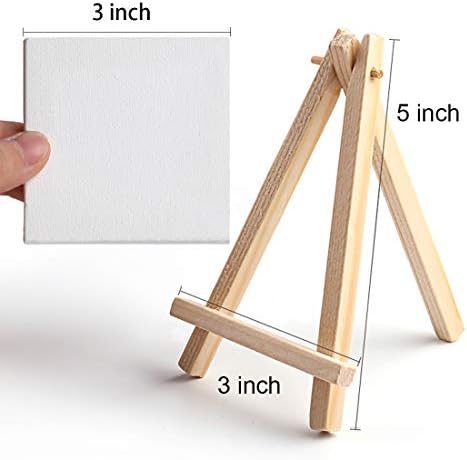 Tosnail 12 Packs Mini Canvas and Easel Set, Art Easel Stand with Canvas Set Tabletop Wooden Display Stand and Canvas Panels for Artist, Students, Adults, Kids Painting