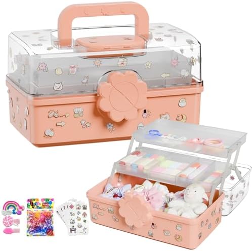Covetree Three-Layer Multipurpose Storage Box with Handle – Ideal for Hair Accessories, Sewing Supplies, Art Supplies, Medicine, and Tools Organizer for Kids (transparent)