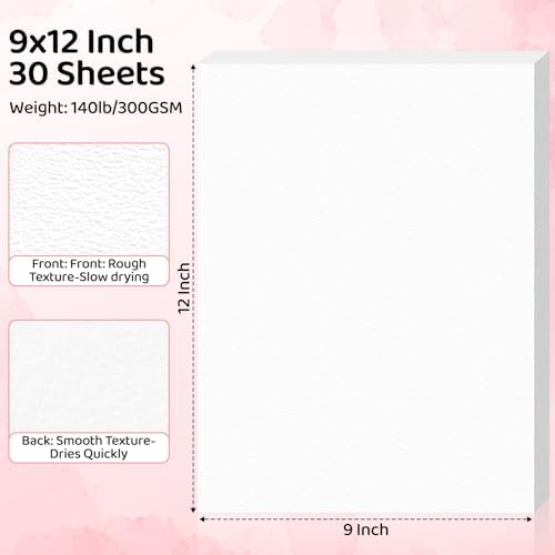 30 Sheets Watercolor Paper 9x12, 140lb/300gsm Cold Press Watercolor Paper
