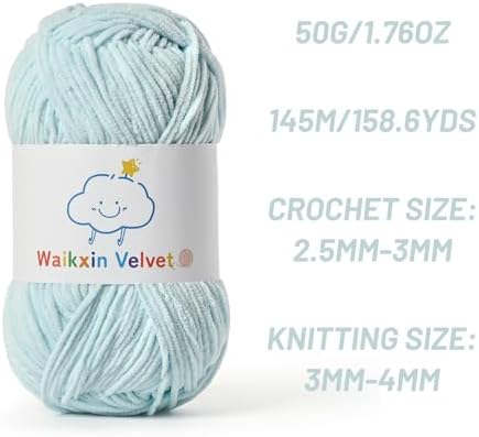 Fluffy Chenille Yarn for Crocheting，Baby Yarn for Crocheting Soft，50g/1.76oz Velvet Amigurumi Yarn ，Fingering Weight Yarns for Crocheting Baby Blankets、DIY Craft.(Baby Blue)