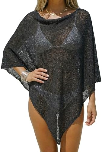 MAKABO Women's Off Shoulder Mesh Knit Cover Up Summer Beach Asymmetrical Vacation Bolero