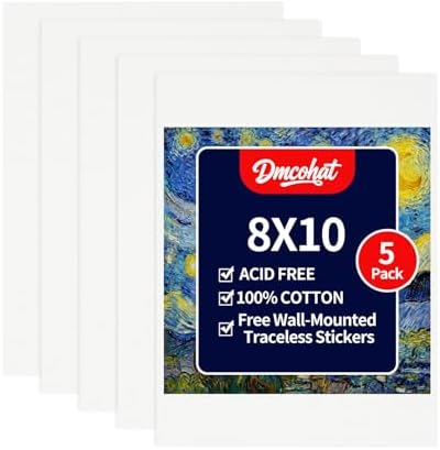 Canvas for Painting - 5 Pack 8x10 Painting Canvas Boards,Free Wall-Mounted Traceless Stickers,Durable Oil Painting Canvas,Suitable for painting supplies, acrylic, oil, watercolor, and tempera.