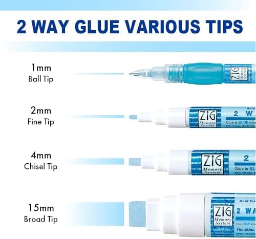Kuretake Zig 2Way Glue Pen, 15mm Board Tip 2pcs Set, Quick Dry Liquid Stick Marker, for Artists, Crafting, Scrapbooking, Gift Card, Calligraphy, Made in Japan