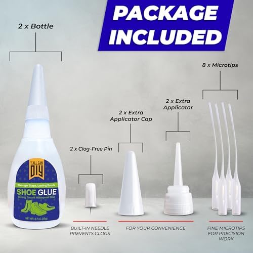 Y’allCanDiy Super Glue for Shoe. 2 Pk x .7 Oz. (20g) Heavy Duty Shoe Adhesive for Shoe Sole Repair and Applicable as Waterproof Boot Shoe Repair Glue. Cyanoacrylate Based CA Glue for Rubber Soles