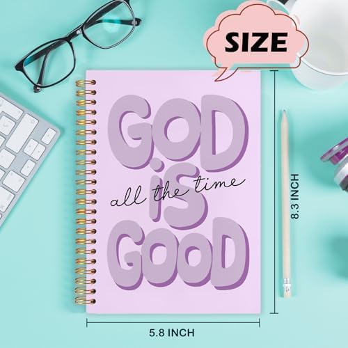 Yhtrg Purple Preppy God Is Good Notebooks, Brown Christian Spiral Notebook Gift for Women, Bible Journaling Notebooks for Office School Supplies, 5.5x8.3 Inch