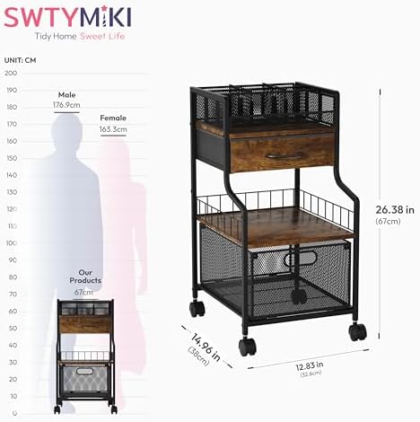 SWTYMIKI Under Desk Storage Cart- Art Storage Cart with Drawers & DIY Divider - Office Cart Organizer Under Desk Shelf, Craft Rolling Cart for Office, Craft Room & Studio Espresso