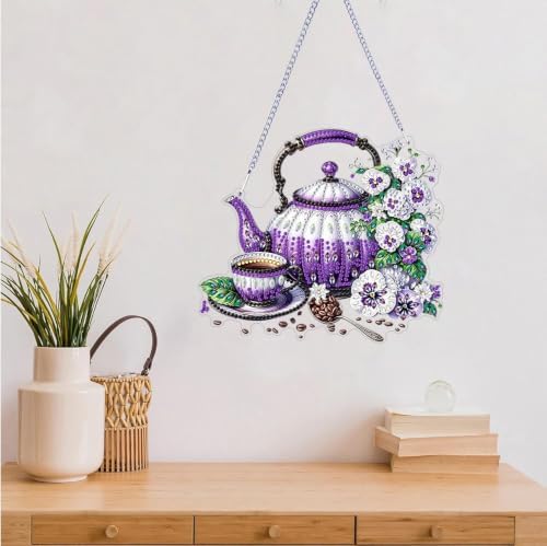 ARPADAMO teapot Diamond Art Kits for Adults, Acrylic Hanging Suncatcher