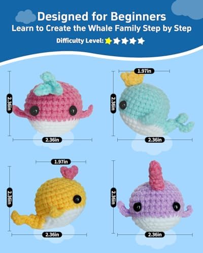 Fortilo Crochet Kit for Beginners 4PCS Colored Whale