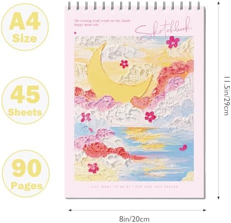 EOREA Pink Cover Sketchbook 8x11.5 Spiral Drawing Notebook