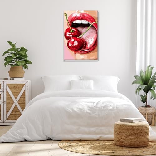 Bowetile Framed Red Lips Paint by Numbers for Adults, 8x12in