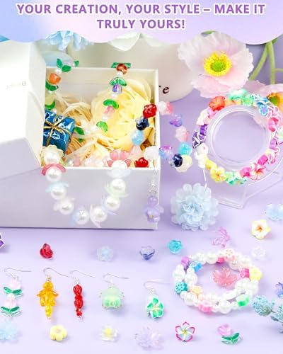 FIVEIZERO Flower Charms, 300Pcs 8 Colors Acrylic Cherry Blossom Beads