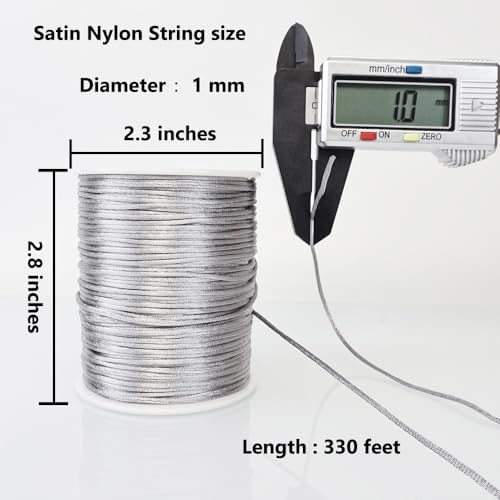LUSTEMBER 330 Feet Satin Nylon String, 1 mm Silky Smooth Durable Nylon Cord for Jewelry Making, Bracelets, Beading, Necklaces, Macrame, Kumihimo, Rattail, and Chinese Knot Craft