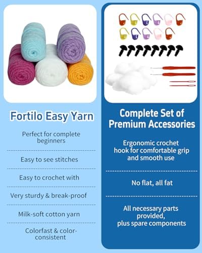 Fortilo Crochet Kit for Beginners 4PCS Colored Whale