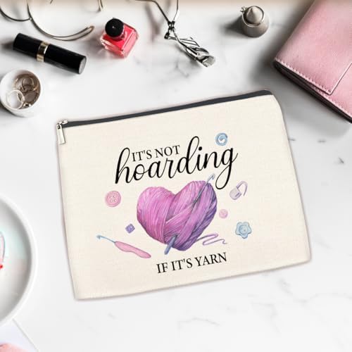 It is Not Hoarding If It is Yarn Makeup Bag-Crochet Knitting Gift for Women Crocheters Knitters,Travel Cosmetic Pouch
