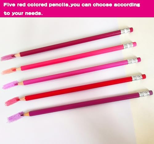 Adhere 25pcs Checking Pencils Erasable colored Pencils Pre-Sharpened #2 HB,for Checking Tests Grading,Map Coloring, editing Office Favors,including a Free sharpener. (Mixed Pink+Red)