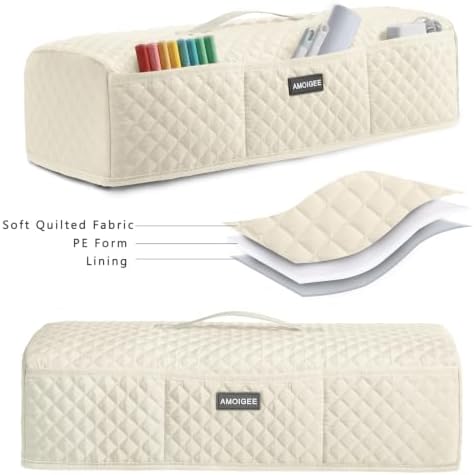 AMOIGEE Dust Cover for Latest Cutting Machine Cricutt Explore 5, Quilted Protective Cover with Storage Pockets for Cutting Machine, Floral Fabric Anti-Dust Cover for Craft Machine Organizer