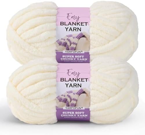 2 Pack Chunky Chenille Yarn for Crocheting Hand Knitting,Soft Thick Bulky Chunky Fluffy Plush Velvet Crochet Blanket Yarn for Crocheting Baby Blankets/DIY Crafts/Home Decor 2 * 100g(White)