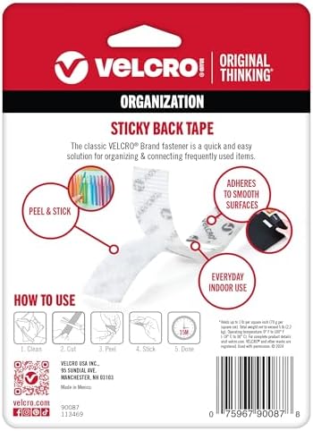 VELCRO Brand 5 Ft x 3/4 in | White Tape Roll with Adhesive | Cut Strips to Length | Sticky Back Hook and Loop Fasteners | Perfect for Home, Office or Classroom (Pack of 2)