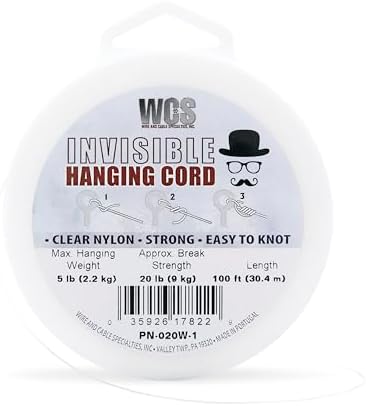 WCS Invisible Hanging Wire Clear Cord Nylon String, 100ft - 5 lb / 2.2 kg