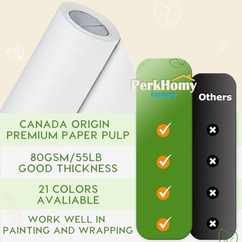 PerkHomy 24" x 2,400" (200') White Kraft Paper Roll for Craft Bulletin Board Paper Art Table Covering Crafting Gift Wrapping Bouquet Packing Parcel 80GSM 55LB (White, 24" x 200')
