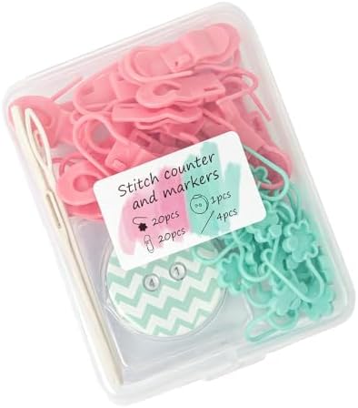 Knitting Loop Clip and Row Counter Set with Locking and Bulb Markers, Large-Eye Yarn Finishing Tools, Storage Case