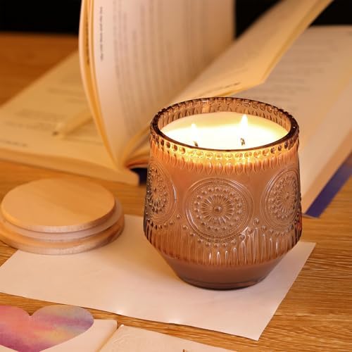 LAMORGIFT 6 Pack Terracotta Candle Jars for Making Candles- Large 13.5oz Glass Jars with Wooden Lids and Labels, Empty Candle Jar Containers Vessels for Candle Making Supplies