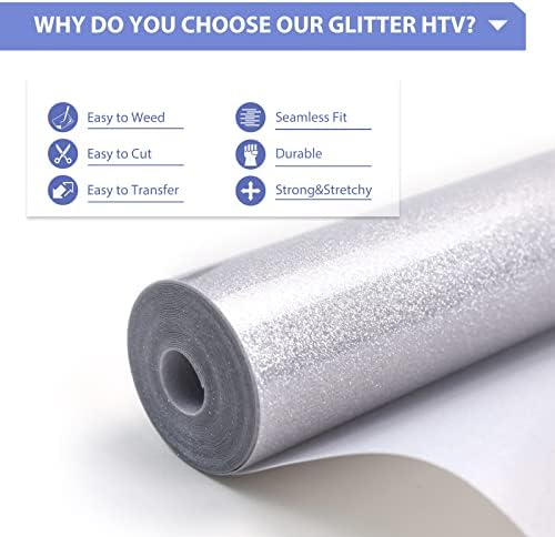 HTVRONT Glitter HTV, 12" x 10ft Silver Glitter HTV Heat Transfer Vinyl