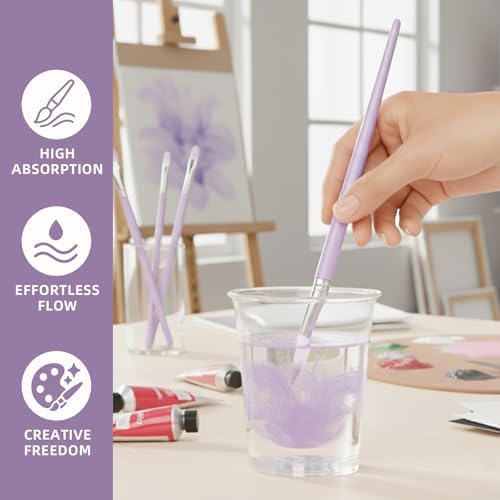 12 Pcs Round Professional Artist Watercolor Paint Brush Set, Purple
