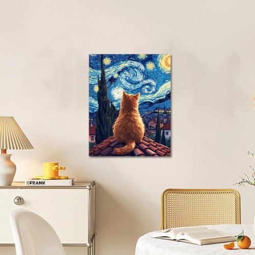 Cat Paint by Numbers Kit for Adults, Starry Painting by Numbers 16x20 In | Cat Paint by Number for Adults Beginner, Acrylic Easy Number Painting, Arts and Crafts Kit for Adults for Gifts Home Decor